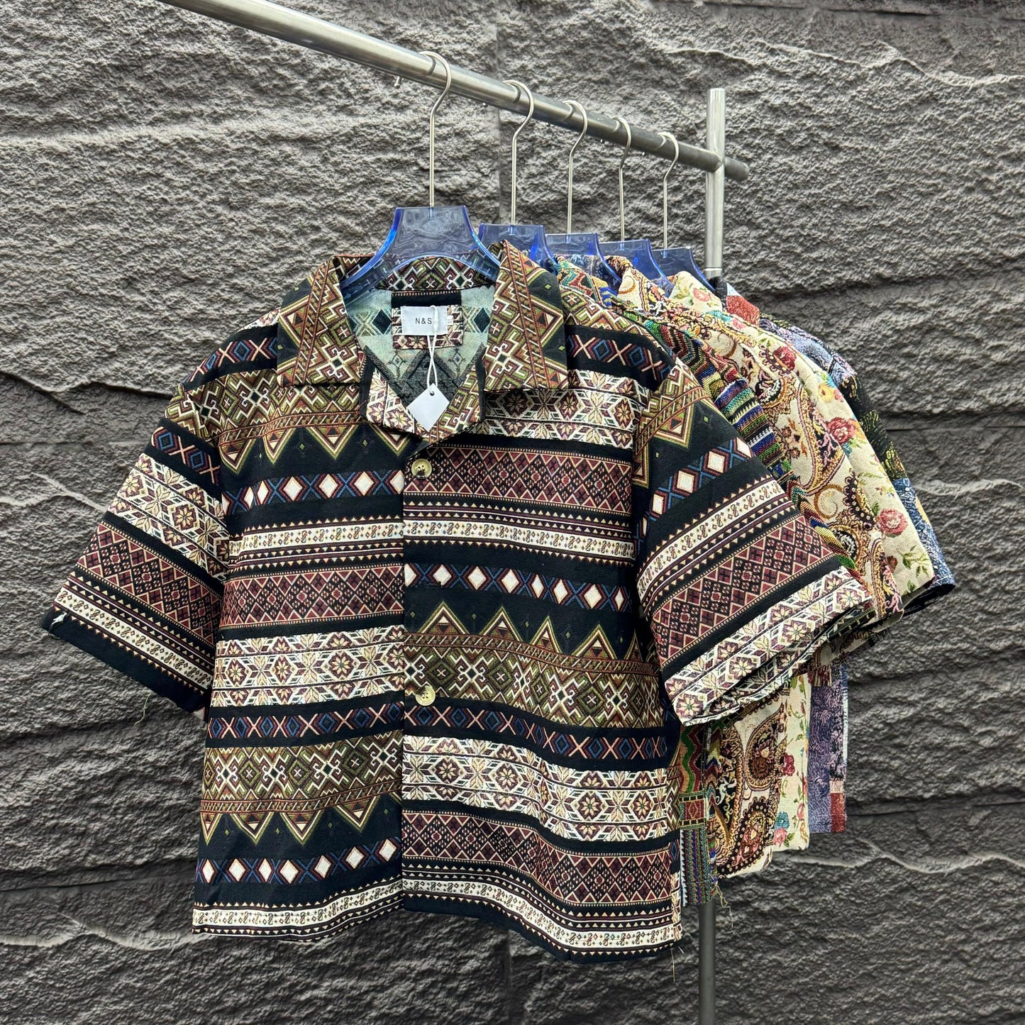 “Art-Inspired Patchwork Short-Sleeve Shirt”