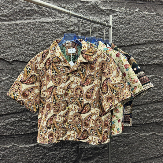 “Art-Inspired Patchwork Short-Sleeve Shirt”