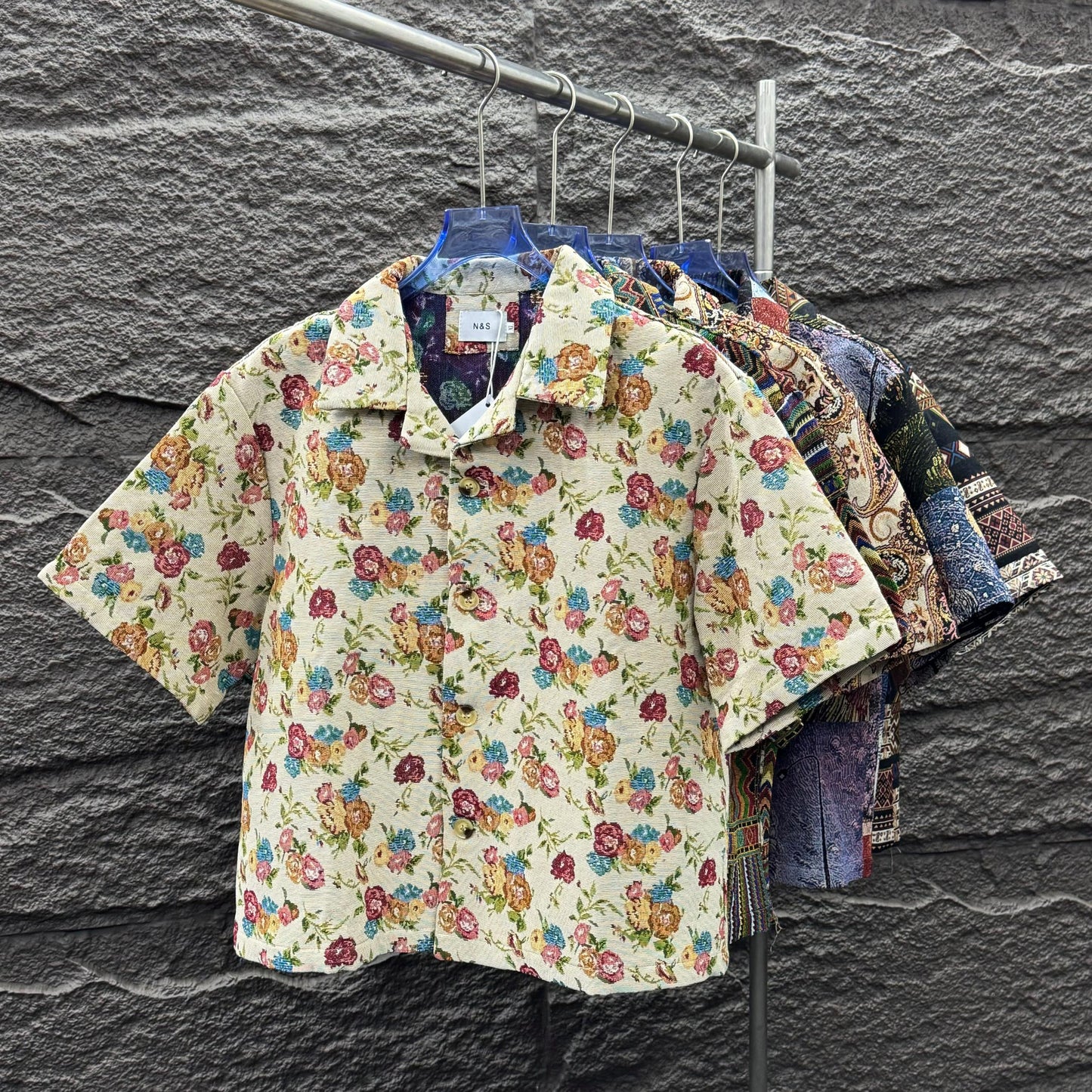 “Art-Inspired Patchwork Short-Sleeve Shirt”