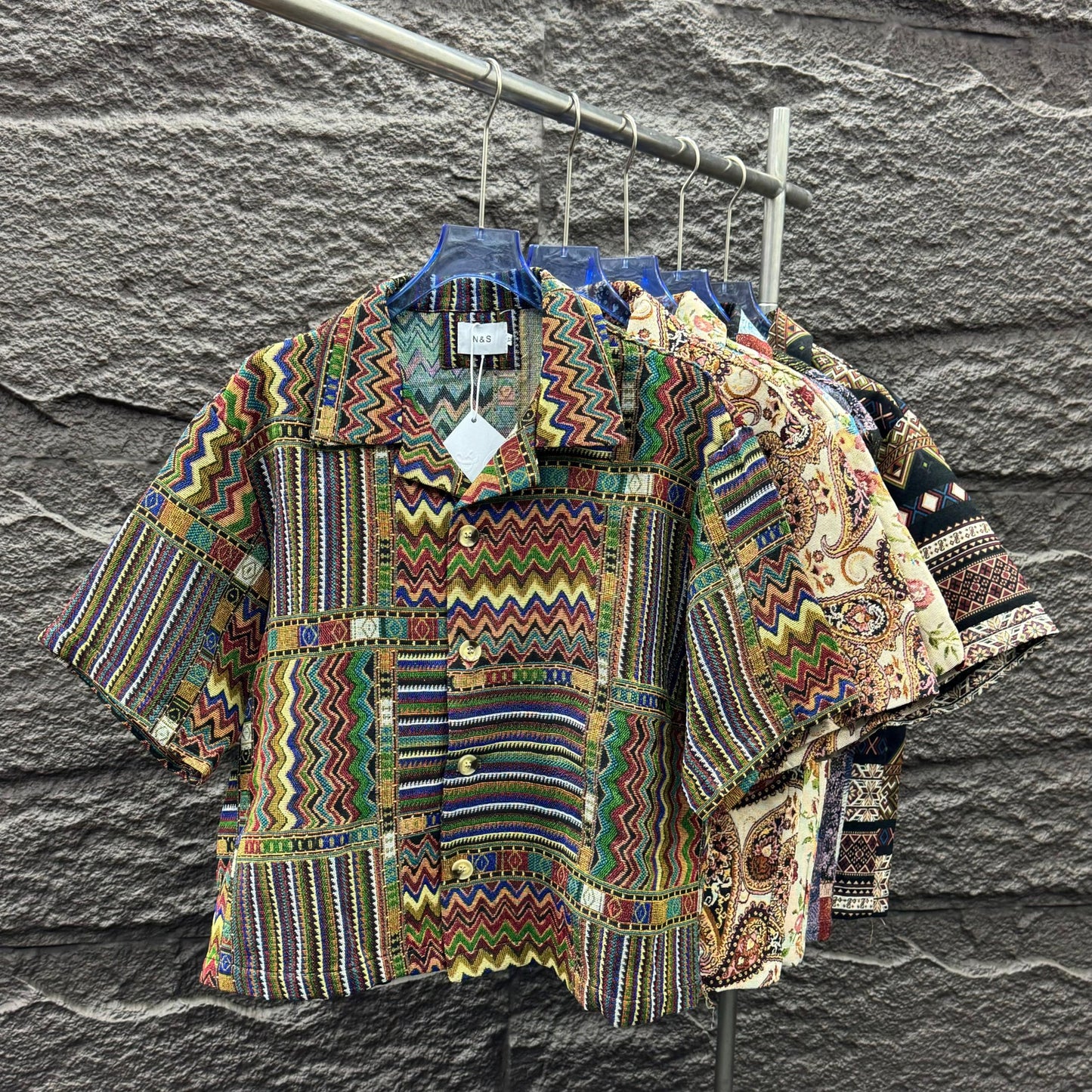 “Art-Inspired Patchwork Short-Sleeve Shirt”