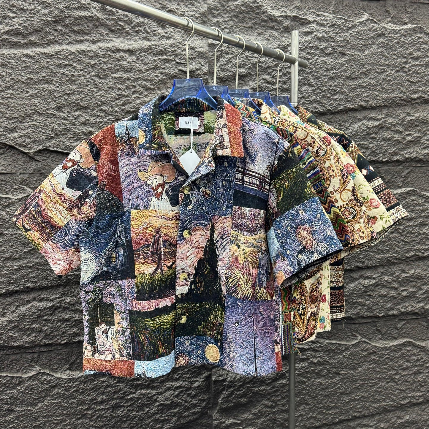 “Art-Inspired Patchwork Short-Sleeve Shirt”